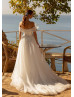 Off Shoulder Beaded Ivory Lace Tulle Timeless Wedding Dress